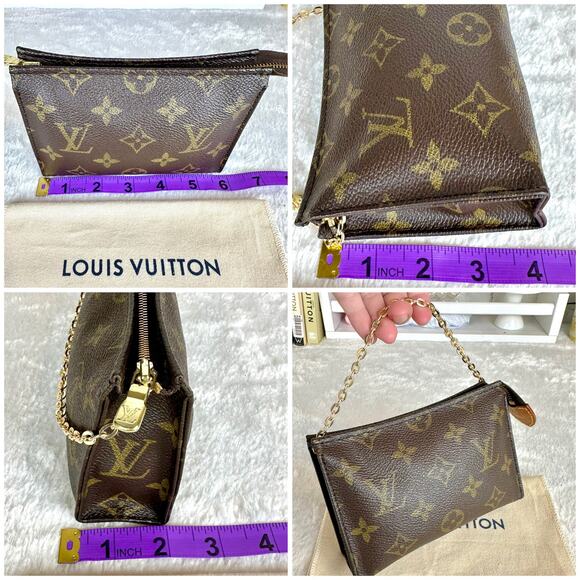 Louis Vuitton Monogram Cosmetic Pouch 15 Wristlet Clutch with chain NICE! Gift! - Picture 8 of 8